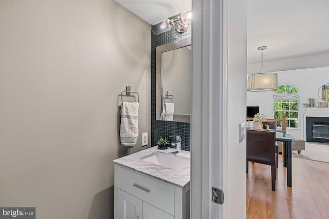 1908 Brigade Way, Odenton, MD 21113 - bathroom featuring vanity, wood finished floors, and a glass covered fireplace