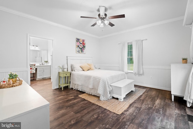 11871 Knollcrest Ln, La Plata, MD 20646 - bedroom with dark wood finished floors, ornamental molding, wainscoting, and a ceiling fan