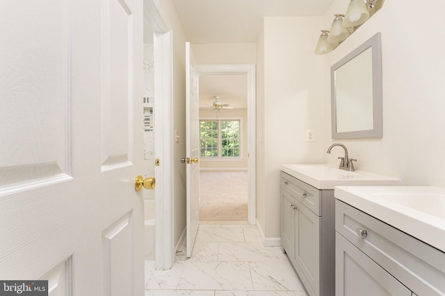 7412 Kallenburg Ct, Manassas, VA 20111 - full bath featuring marble finish flooring, two vanities, and ceiling fan