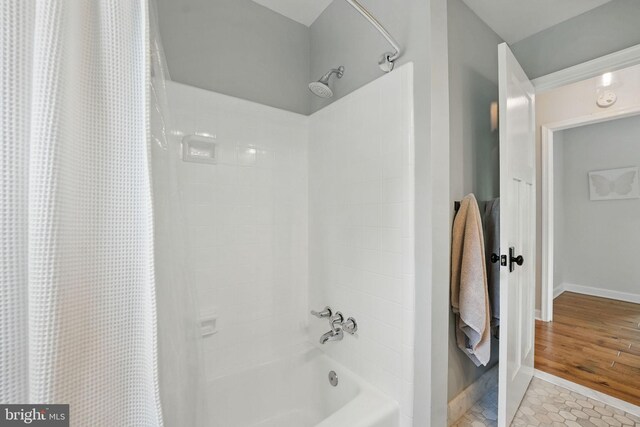 6134 Long Meadow Rd, Mclean, VA 22101 - full bath featuring shower / bath combo with shower curtain and tile patterned floors