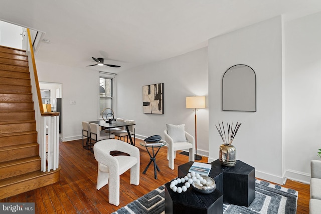 828 Mercer St, Philadelphia, PA 19125 - living room featuring stairway, a ceiling fan, and hardwood / wood-style flooring