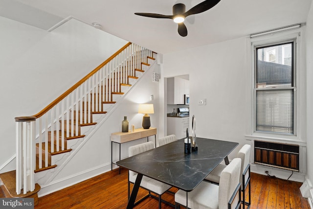 828 Mercer St, Philadelphia, PA 19125 - dining space featuring hardwood / wood-style flooring, stairs, a ceiling fan, and a wall mounted AC