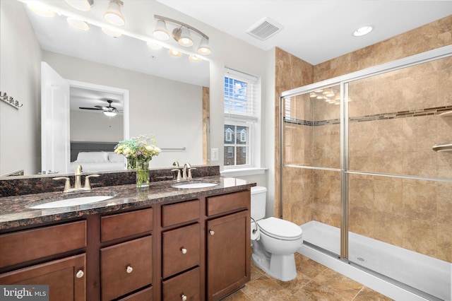 7802 Richard Halley Way, Elkridge, MD 21075 - bathroom featuring double vanity, a shower stall, connected bathroom, and a ceiling fan
