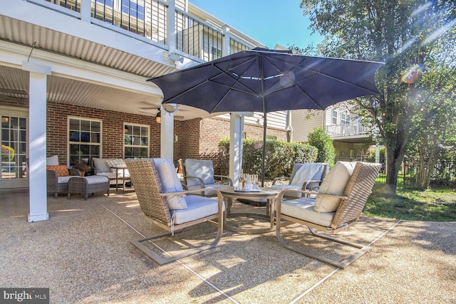 14401 Chalfont Dr, Haymarket, VA 20169 - patio / terrace featuring a patio, an outdoor living space, and ceiling fan