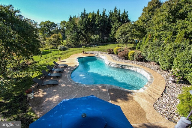 14401 Chalfont Dr, Haymarket, VA 20169 - swimming pool featuring a patio and view of wooded area