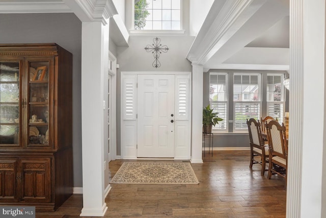 14401 Chalfont Dr, Haymarket, VA 20169 - entryway with decorative columns and wood finished floors