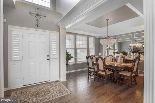 14401 Chalfont Dr, Haymarket, VA 20169 - foyer entrance with wood finished floors, a chandelier, and a tray ceiling