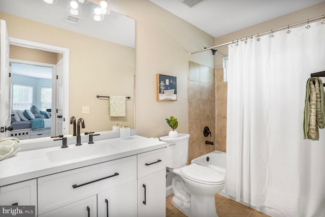 14401 Chalfont Dr, Haymarket, VA 20169 - full bathroom featuring vanity, shower / bath combination with curtain, tile patterned floors, and ensuite bathroom