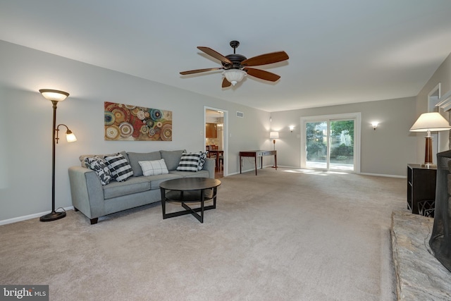 561 Nottingham Dr, Yardley, PA 19067 - carpeted living area with ceiling fan and baseboards