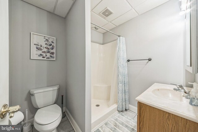 487 College Blvd, Wenonah, NJ 08090 - full bathroom featuring vanity, tile patterned flooring, a drop ceiling, and a shower stall