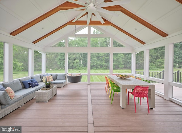 21 Shara Ln, Pennington, NJ 08534 - sunroom featuring an outdoor living space, a ceiling fan, and outdoor dining space
