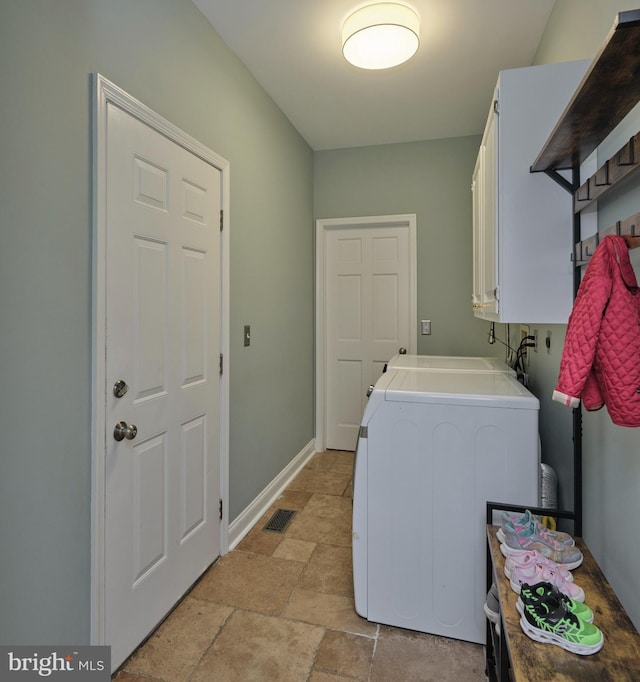 21 Shara Ln, Pennington, NJ 08534 - laundry room featuring cabinet space, light stone finish flooring, and washer and clothes dryer