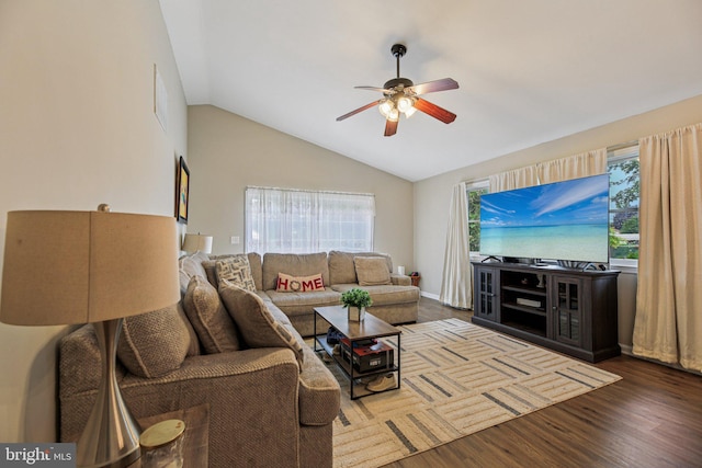 41 Sycamore Ln, Hanover, PA 17331 - living area featuring a ceiling fan, dark wood-style floors, and lofted ceiling