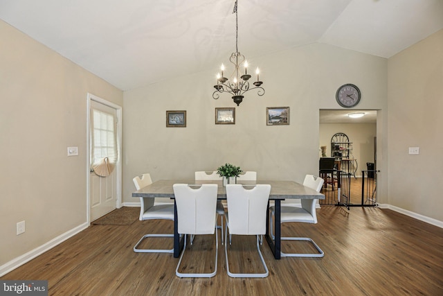 41 Sycamore Ln, Hanover, PA 17331 - dining area with lofted ceiling, a chandelier, and wood finished floors
