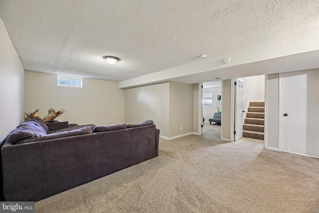 41 Sycamore Ln, Hanover, PA 17331 - living area featuring a textured ceiling, light colored carpet, and stairs