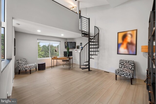 110 Rue Du Boise, Cherry Hill, NJ 08003 - sitting room featuring stairway, wood finished floors, an office area, a high ceiling, and recessed lighting