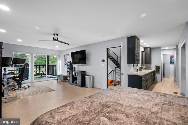 110 Rue Du Boise, Cherry Hill, NJ 08003 - bedroom featuring access to outside, light wood finished floors, recessed lighting, an office area, and a fireplace