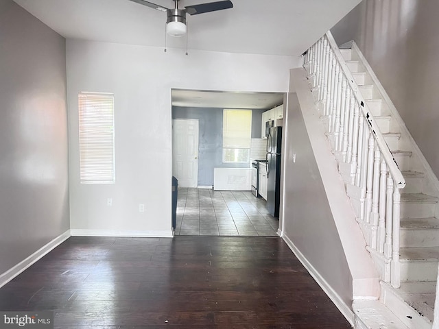 2238 N Bancroft St, Philadelphia, PA 19132 - interior space with ceiling fan, stairway, and dark wood finished floors