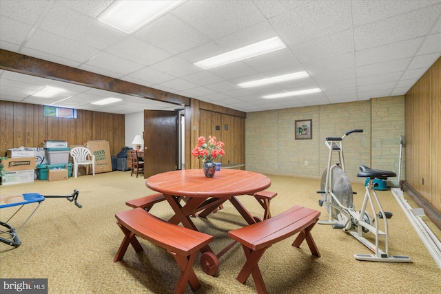1122 N 14th St, Allentown, PA 18102 - workout area with carpet floors, wood walls, and a drop ceiling