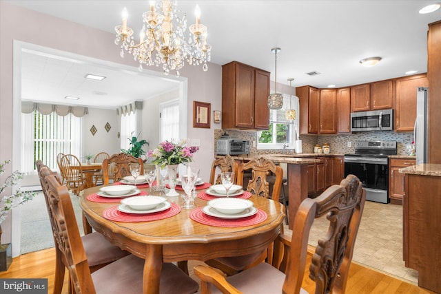 1122 N 14th St, Allentown, PA 18102 - dining area with a chandelier and light wood finished floors