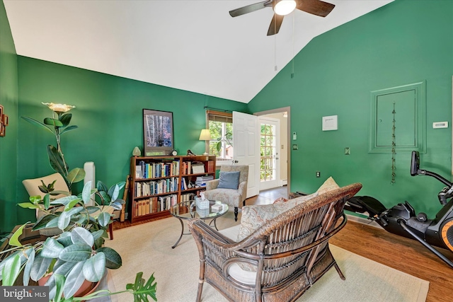 17435 Big Falls Rd, Monkton, MD 21111 - office space featuring high vaulted ceiling, wood finished floors, and a ceiling fan