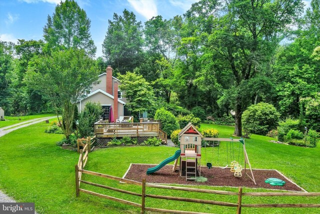 17435 Big Falls Rd, Monkton, MD 21111 - view of play area with a lawn and a deck