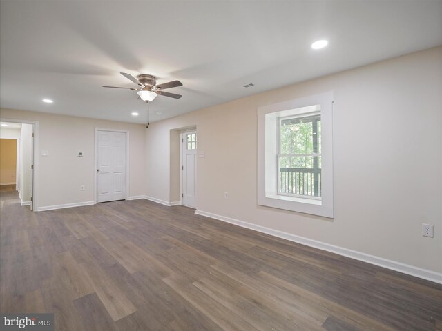 502 Windsong Rd, Harpers Ferry, WV 25425 - unfurnished living room with ceiling fan, dark wood finished floors, and recessed lighting