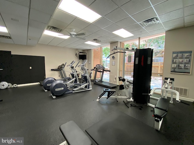 4808 Moorland Ln Unit 613, Bethesda, MD 20814 - exercise room with a ceiling fan and a drop ceiling