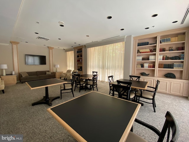 4808 Moorland Ln Unit 613, Bethesda, MD 20814 - game room with light carpet, decorative columns, and crown molding