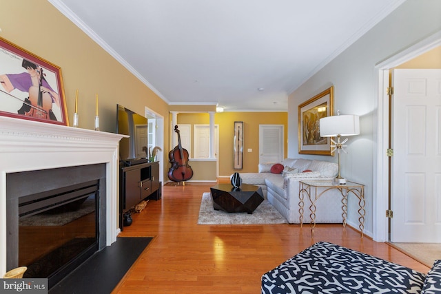 13801 Belle Chasse Blvd Unit 213, Laurel, MD 20707 - living room with wood finished floors, crown molding, and a glass covered fireplace