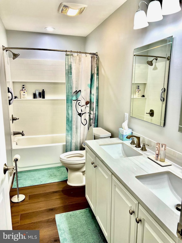 1411 Whispering Woods Ct, Williamstown, NJ 08094 - full bath with shower / tub combo with curtain, wood finished floors, and double vanity