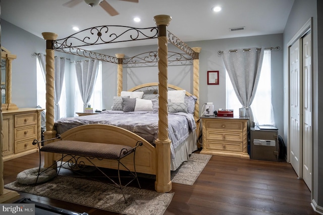 1411 Whispering Woods Ct, Williamstown, NJ 08094 - bedroom featuring dark wood-style floors, a closet, and recessed lighting