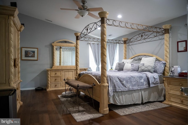 1411 Whispering Woods Ct, Williamstown, NJ 08094 - bedroom with dark wood-type flooring, vaulted ceiling, recessed lighting, and a ceiling fan