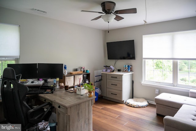 1411 Whispering Woods Ct, Williamstown, NJ 08094 - home office with ceiling fan and light wood-style floors