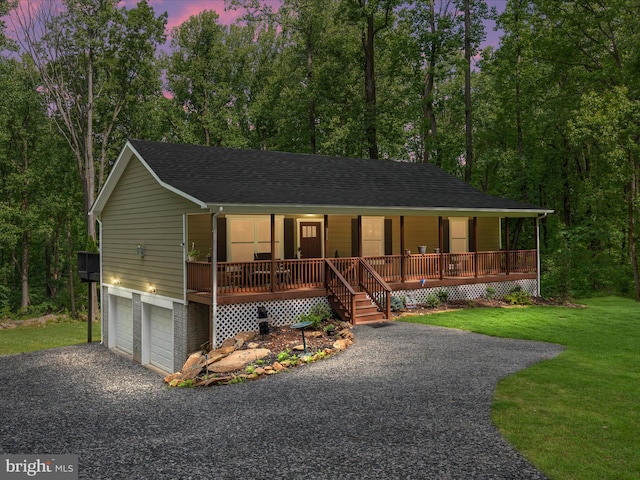 295 Rocky Mount Rd, Linden, VA 22642 - view of front of property with covered porch, asphalt driveway, a lawn, and roof with shingles