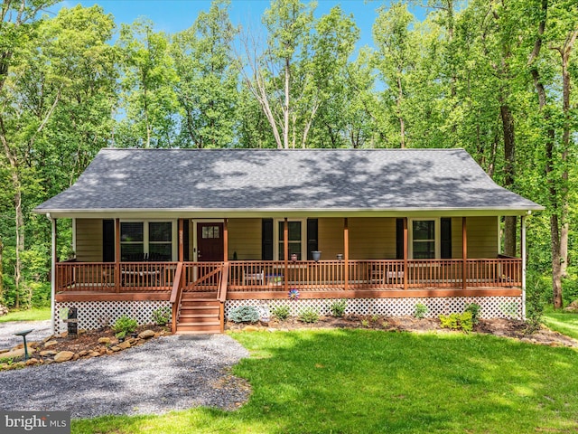 295 Rocky Mount Rd, Linden, VA 22642 - view of front of house featuring covered porch, a front lawn, and a shingled roof