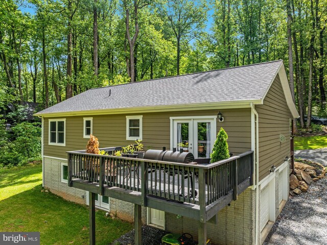 295 Rocky Mount Rd, Linden, VA 22642 - rear view of property featuring a wooden deck, a yard, and a shingled roof