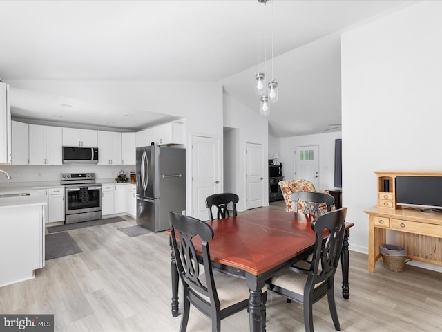 295 Rocky Mount Rd, Linden, VA 22642 - dining room featuring light wood-style floors and high vaulted ceiling