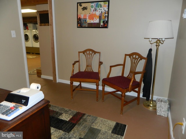 201 Cherry St, Millheim, PA 16854 - sitting room featuring separate washer and dryer and baseboards