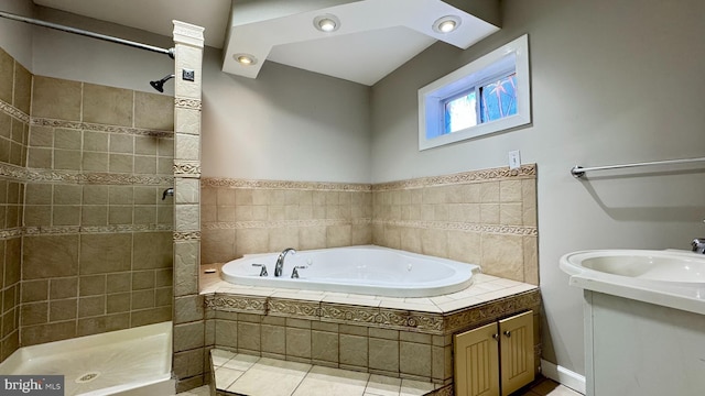 3436 D St, Philadelphia, PA 19134 - full bath with a garden tub, a stall shower, vanity, and tile patterned floors