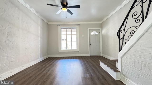 3436 D St, Philadelphia, PA 19134 - foyer entrance with dark wood-style floors, ornamental molding, and ceiling fan