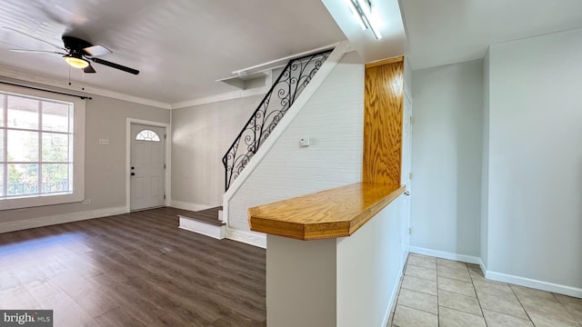 3436 D St, Philadelphia, PA 19134 - foyer with stairway, ceiling fan, and wood finished floors