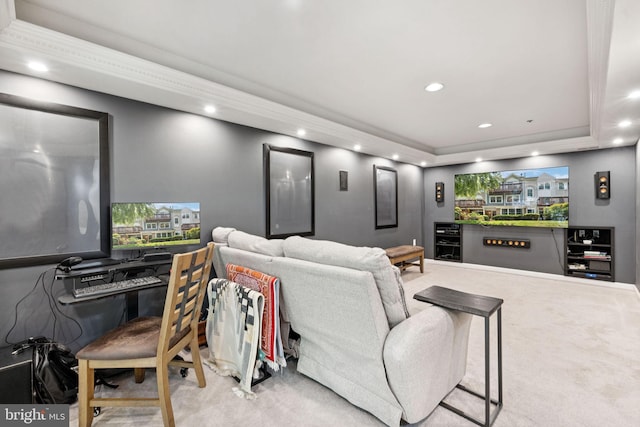 11736 Rockaway Ln Unit 101, Fairfax, VA 22030 - living area featuring a tray ceiling, recessed lighting, and carpet