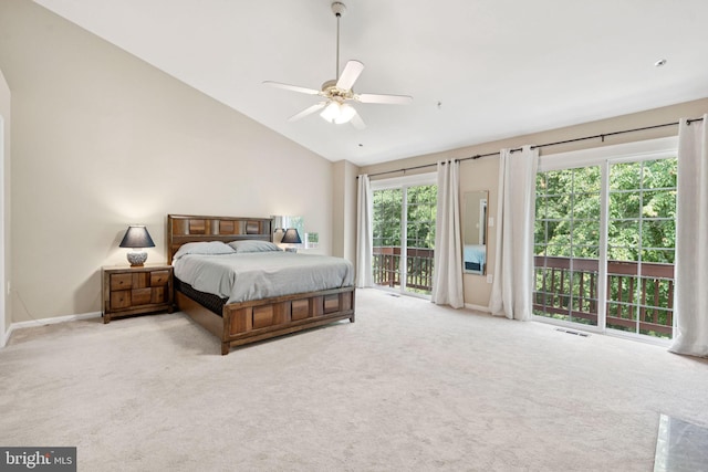 11736 Rockaway Ln Unit 101, Fairfax, VA 22030 - carpeted bedroom featuring access to exterior, lofted ceiling, and ceiling fan