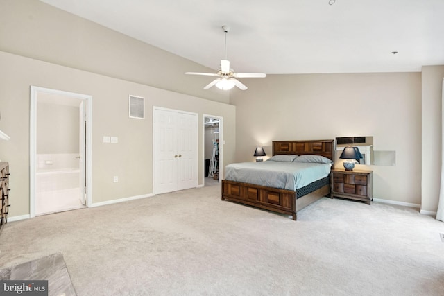 11736 Rockaway Ln Unit 101, Fairfax, VA 22030 - bedroom with light colored carpet, lofted ceiling, and ensuite bathroom