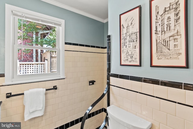 7001 Sycamore Ave, Takoma Park, MD 20912 - bathroom with tile walls, crown molding, and wainscoting