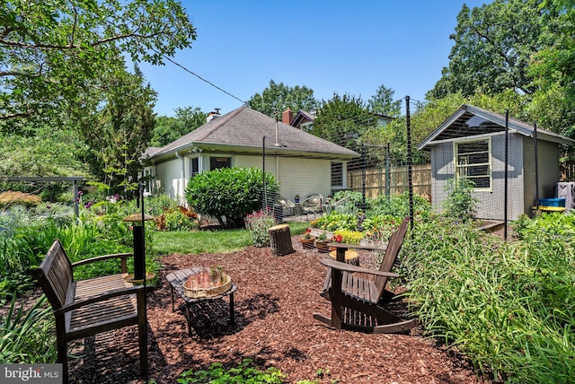 7001 Sycamore Ave, Takoma Park, MD 20912 - view of yard featuring a fire pit, a storage shed, and a garden