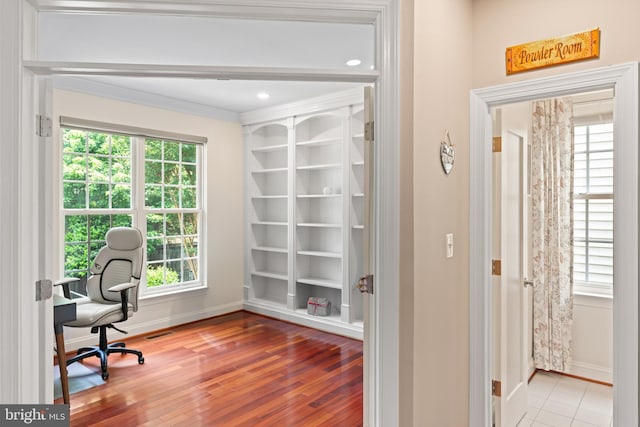42066 Fiddlehead Pl, Aldie, VA 20105 - office with wood finished floors, crown molding, and built in features