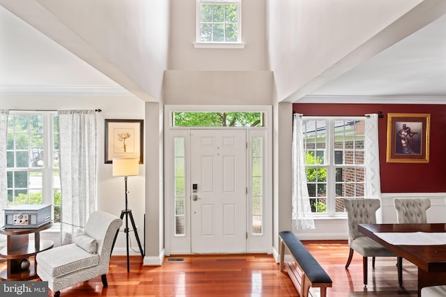42066 Fiddlehead Pl, Aldie, VA 20105 - entrance foyer with wood finished floors and ornamental molding