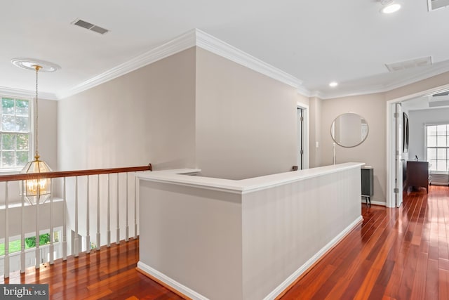42066 Fiddlehead Pl, Aldie, VA 20105 - corridor featuring wood-type flooring, ornamental molding, and recessed lighting